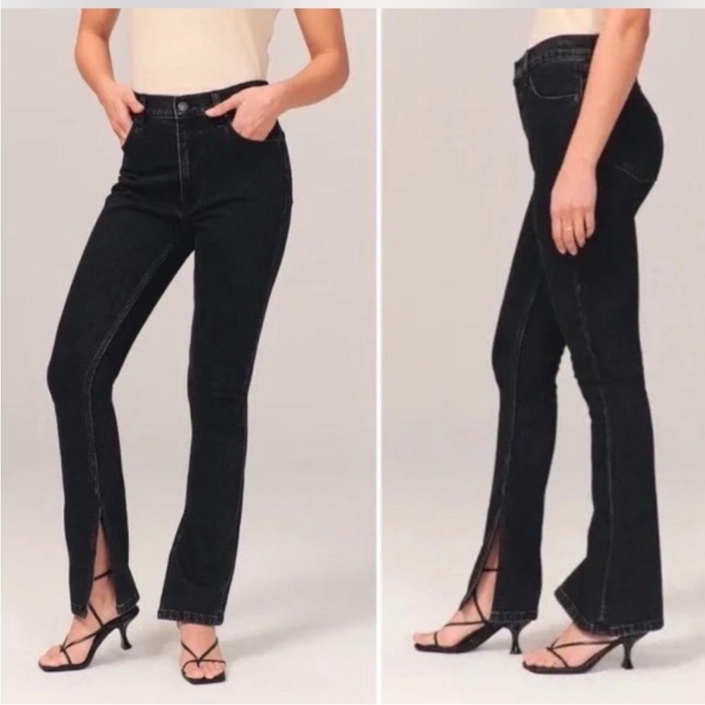 Abercrombie & Fitch The Skinny High Rise Jeans Black Ankle Slit Curve Love 29/8